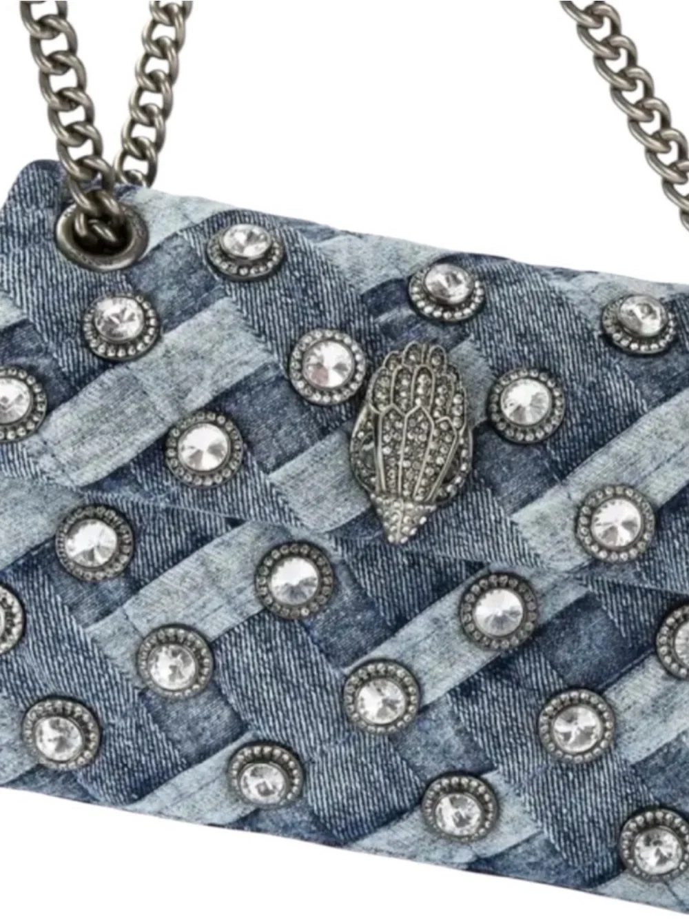 NWT Kurt Geiger Studded Quilted Denim Bag with Adjustable Chain Strap - 💙